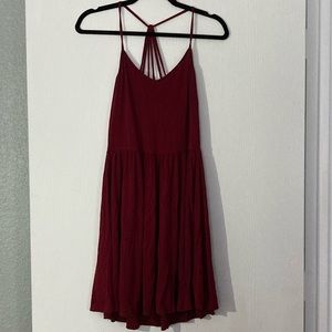 AEO Strappy Fit Flare Dress in Burgundy